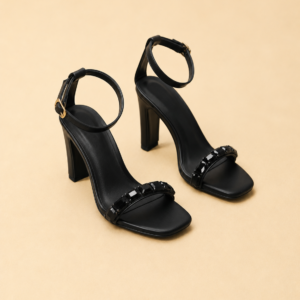 2 inch studded ankle strap block heels.
